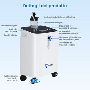 Concentratore di ossigeno domestico VARON VH-3 PRO | 10 livelli di controllo, terapia confortevole, certificazione CE