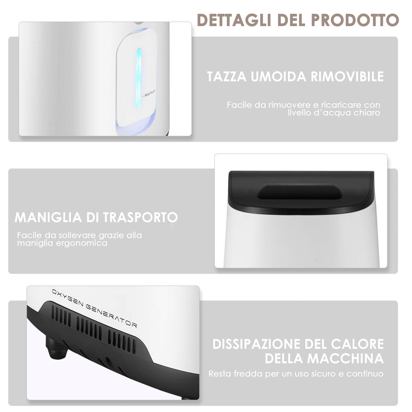 Concentratore di ossigeno VARON VH-2 per uso domestico, 1–7 L/min regolabile