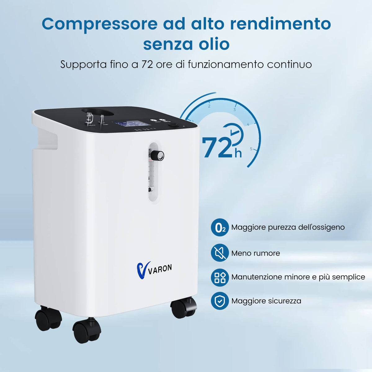 VARON VH-3 PRO | Concentratore di ossigeno per uso domestico, erogazione continua, certificazione CE (1–10 livelli)