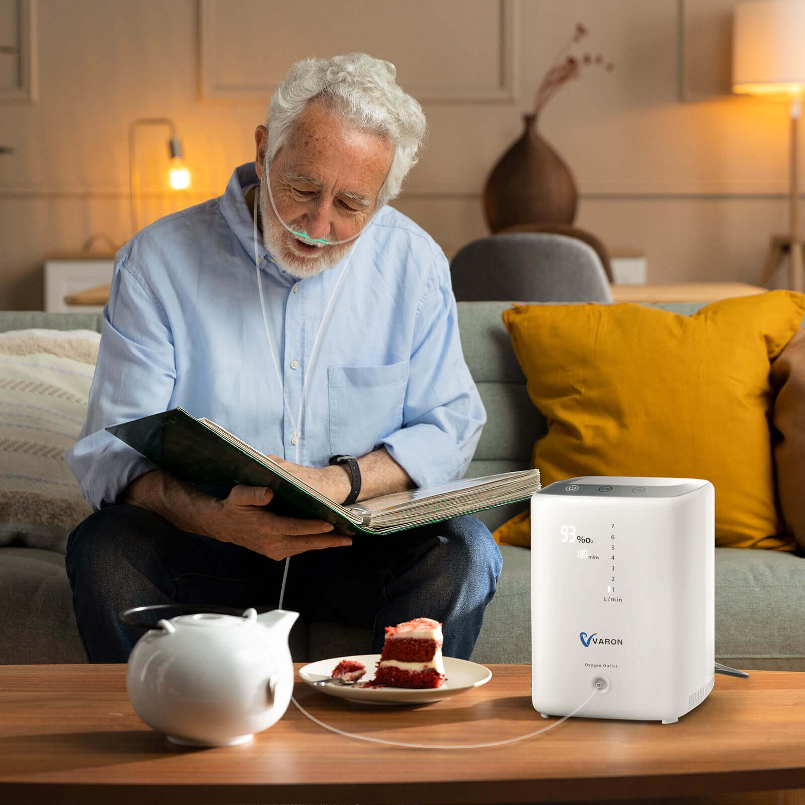Concentratore di ossigeno VARON VH-3 per uso domestico, flusso regolabile 1–7 L/min