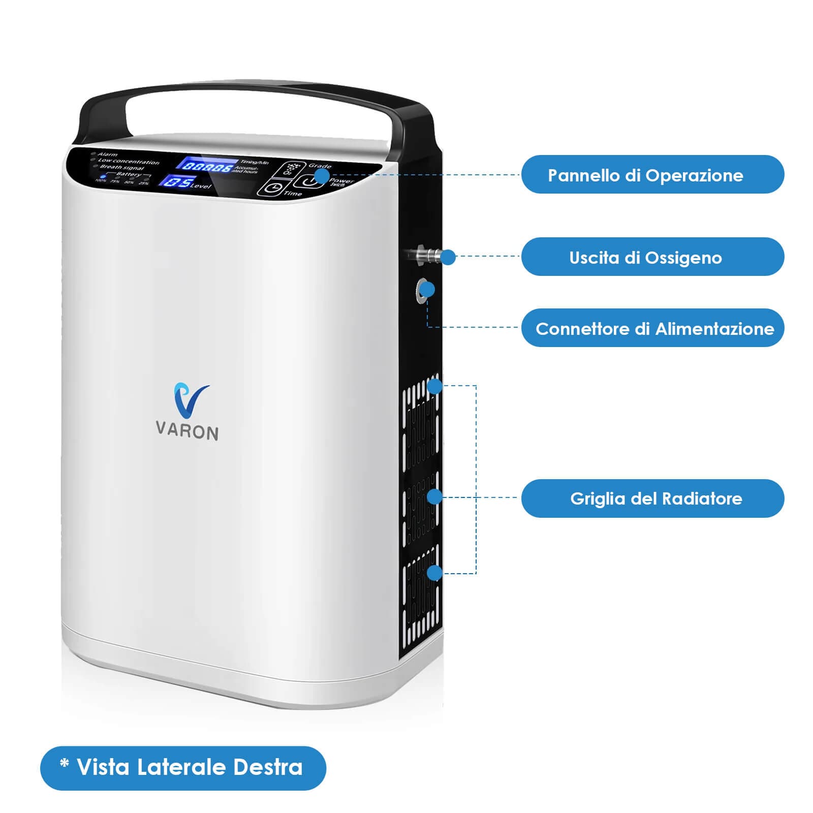 Concentratore di ossigeno portatile VARON VP-1, flusso pulsato 1–5 livelli