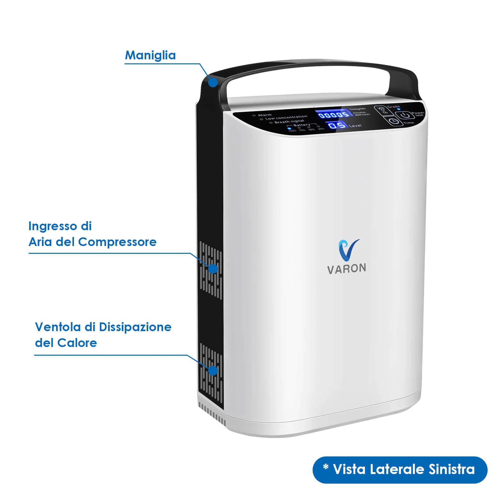 Concentratore di ossigeno portatile VARON VP-1, flusso pulsato 1–5 livelli