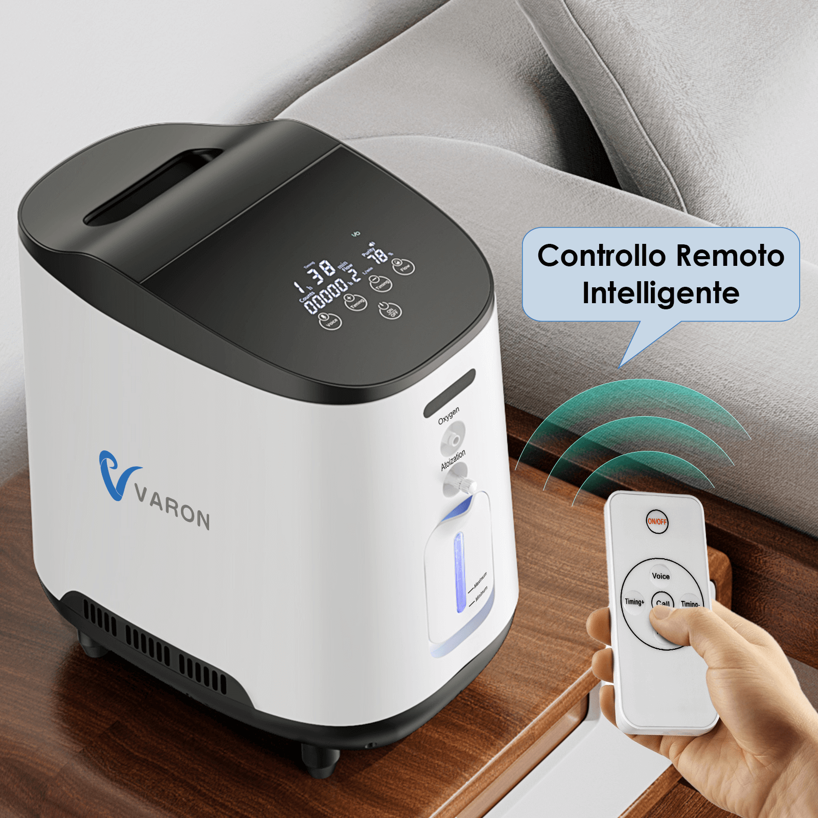 Concentratore di ossigeno VARON VH-2 per uso domestico, 1–7 L/min regolabile