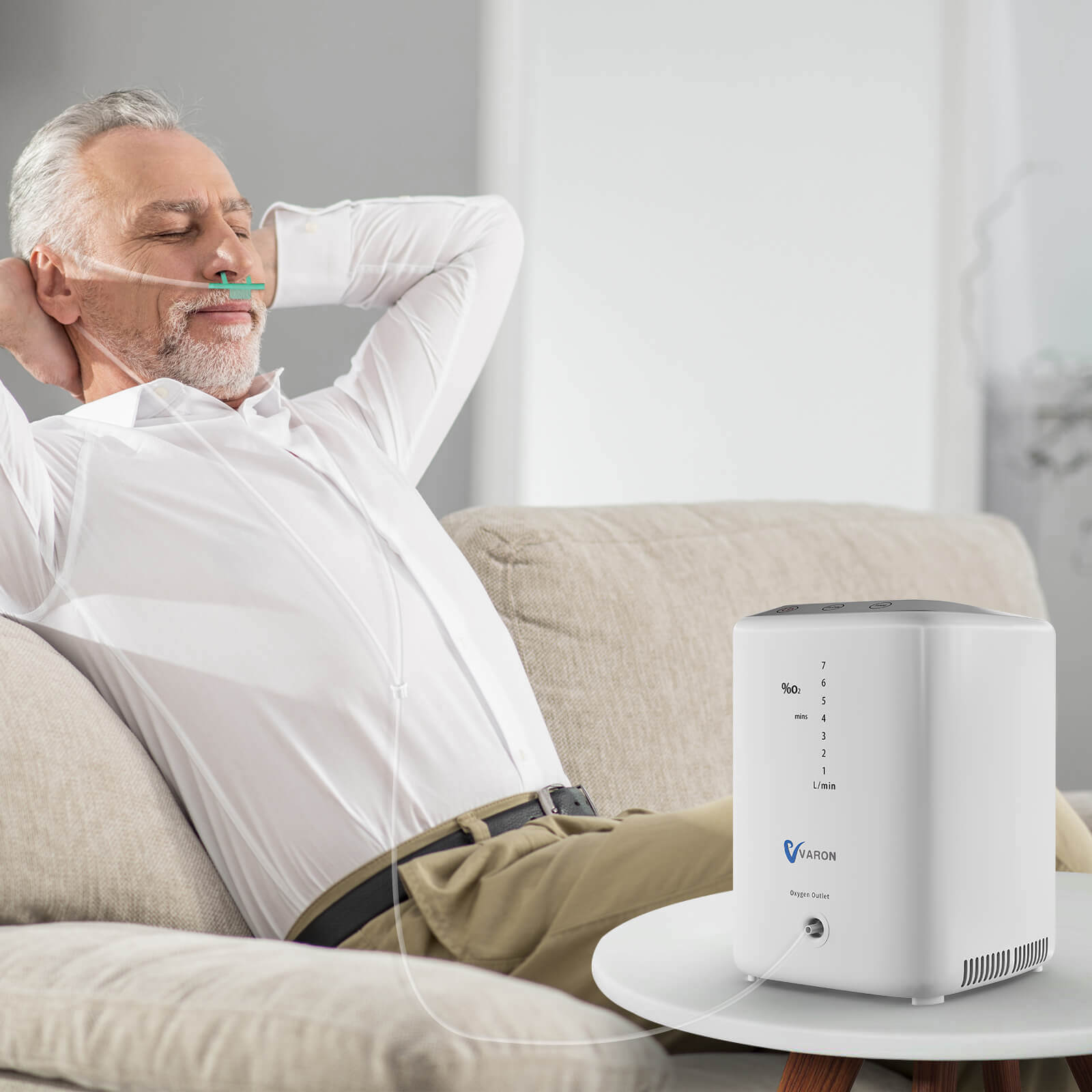 Concentratore di ossigeno VARON VH-3 per uso domestico, flusso regolabile 1–7 L/min