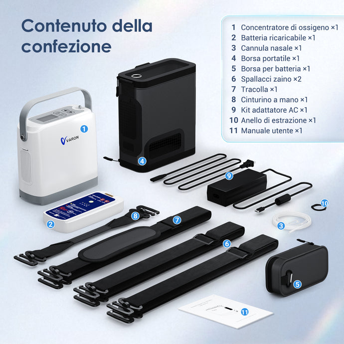 VARON VP-8G | Concentratore di ossigeno portatile con tecnologia a dose pulsata (8 livelli regolabili)
