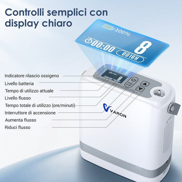 VARON VP-8G | Concentratore di ossigeno portatile con tecnologia a dose pulsata (8 livelli regolabili)