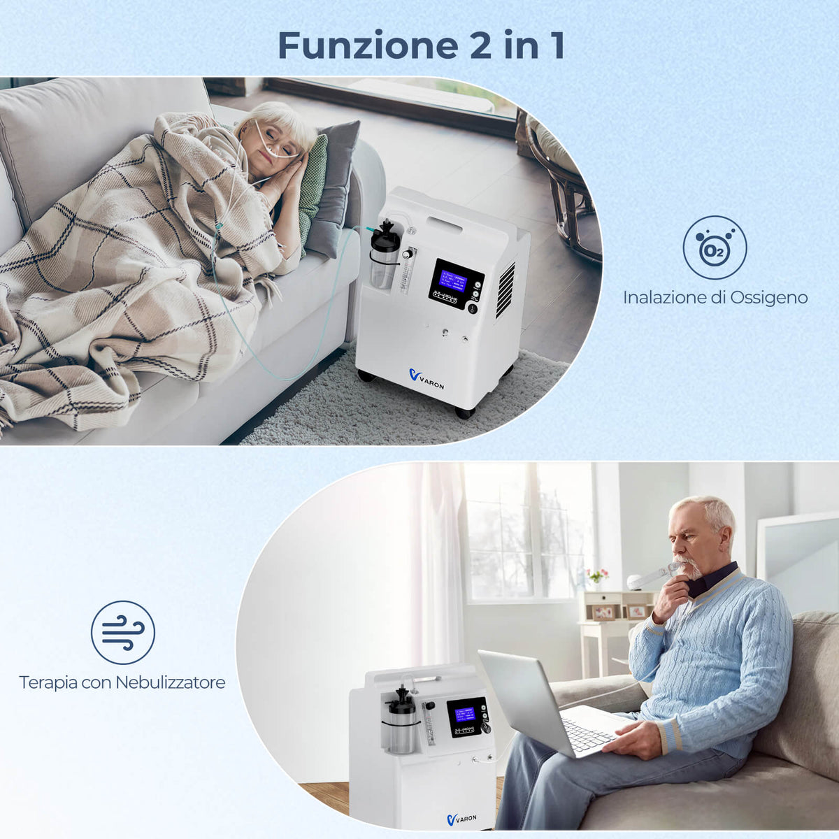 VARON Serene 5 | Concentratore di ossigeno domestico di grado medico approvato FDA, flusso 0,5–5 L/min