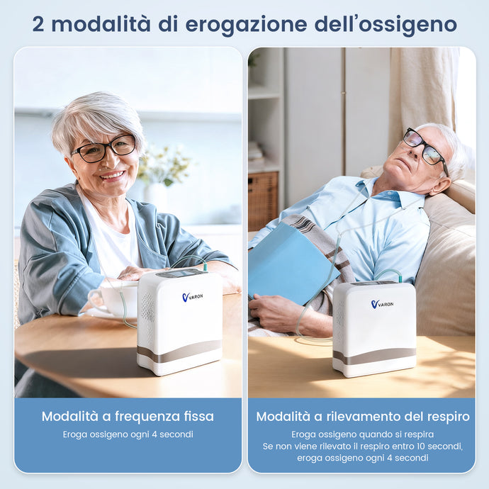 VARON VP-8 Lite | Concentratore di ossigeno portatile da 2 kg con flusso pulsato a 7 livelli