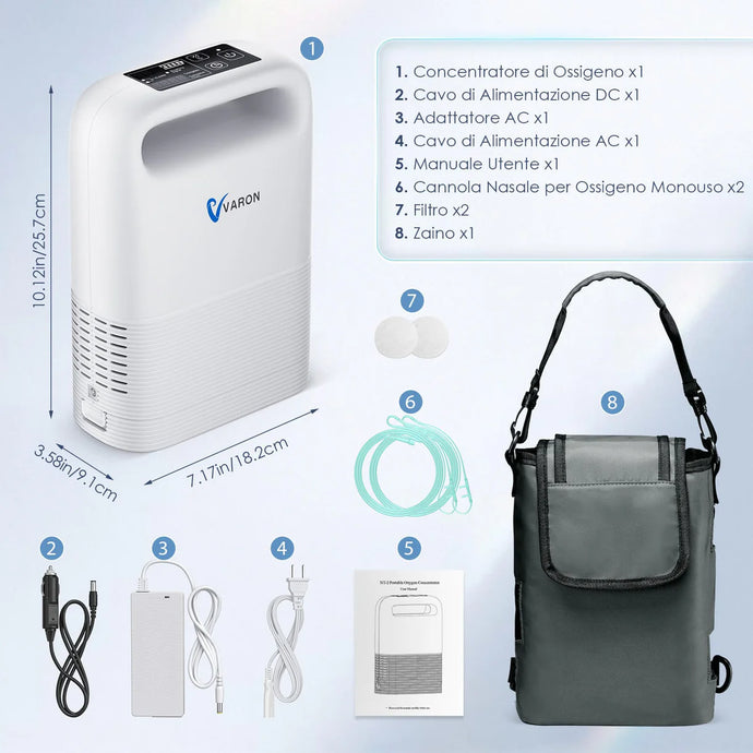 VARON VP-2 Portable Oxygen Generator, 5 liters/minute pulsed oxygen delivery system.
