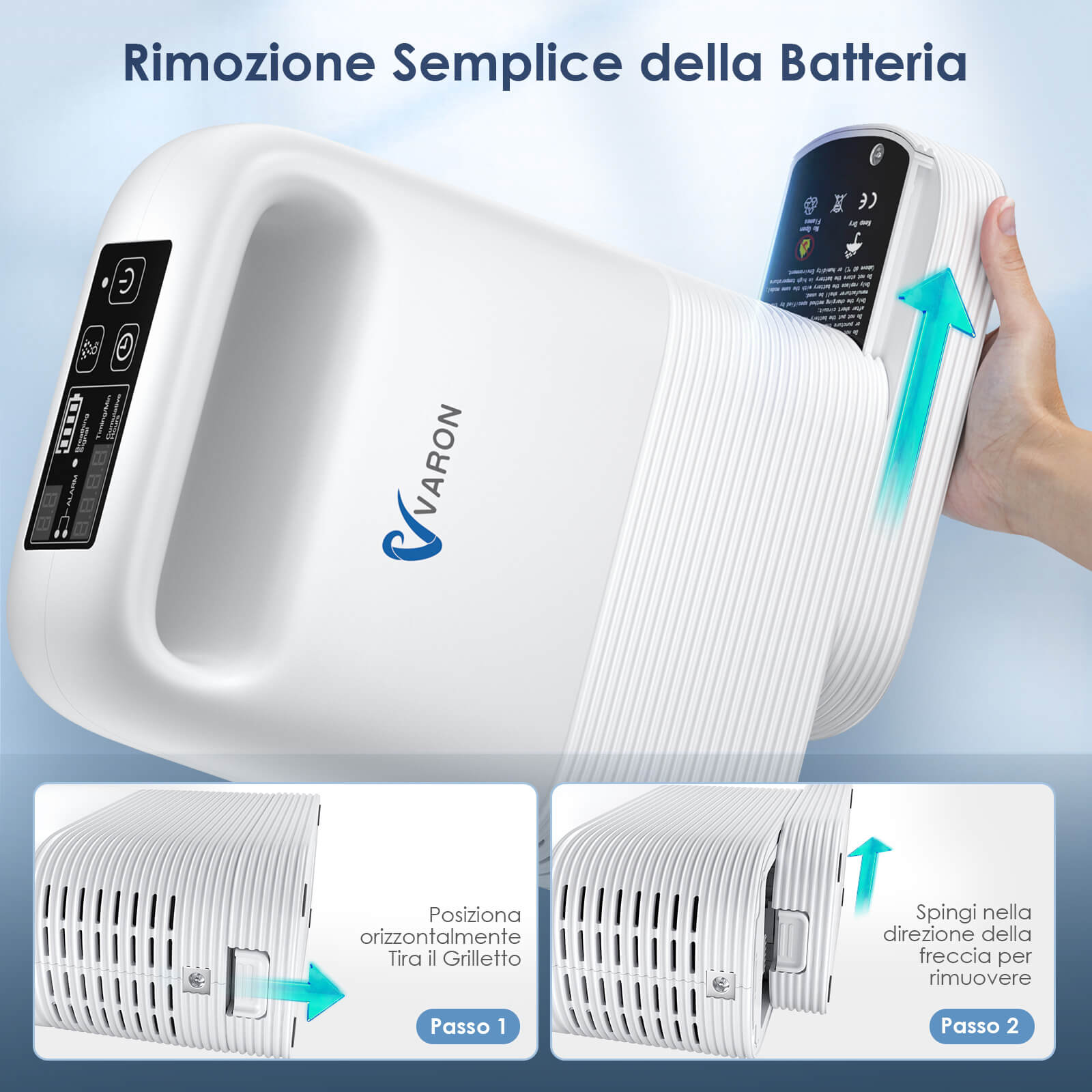 Concentratore di ossigeno portatile VARON VP-2, flusso pulsato 1–5 livelli