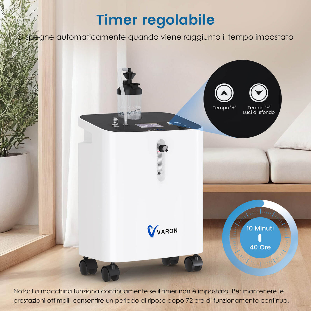 VARON VH-3 PRO | Concentratore di ossigeno per uso domestico, erogazione continua, certificazione CE (1–10 livelli)