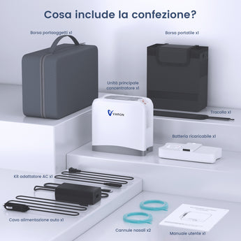 VARON VP-8 Lite | Concentratore di ossigeno portatile da 2 kg con flusso pulsato a 7 livelli