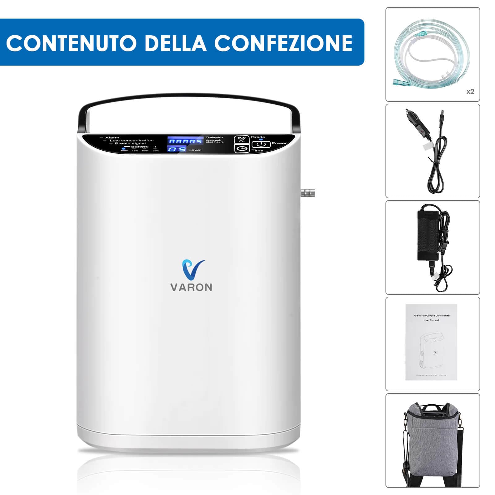 Concentratore di ossigeno portatile VARON VP-1, flusso pulsato 1–5 livelli