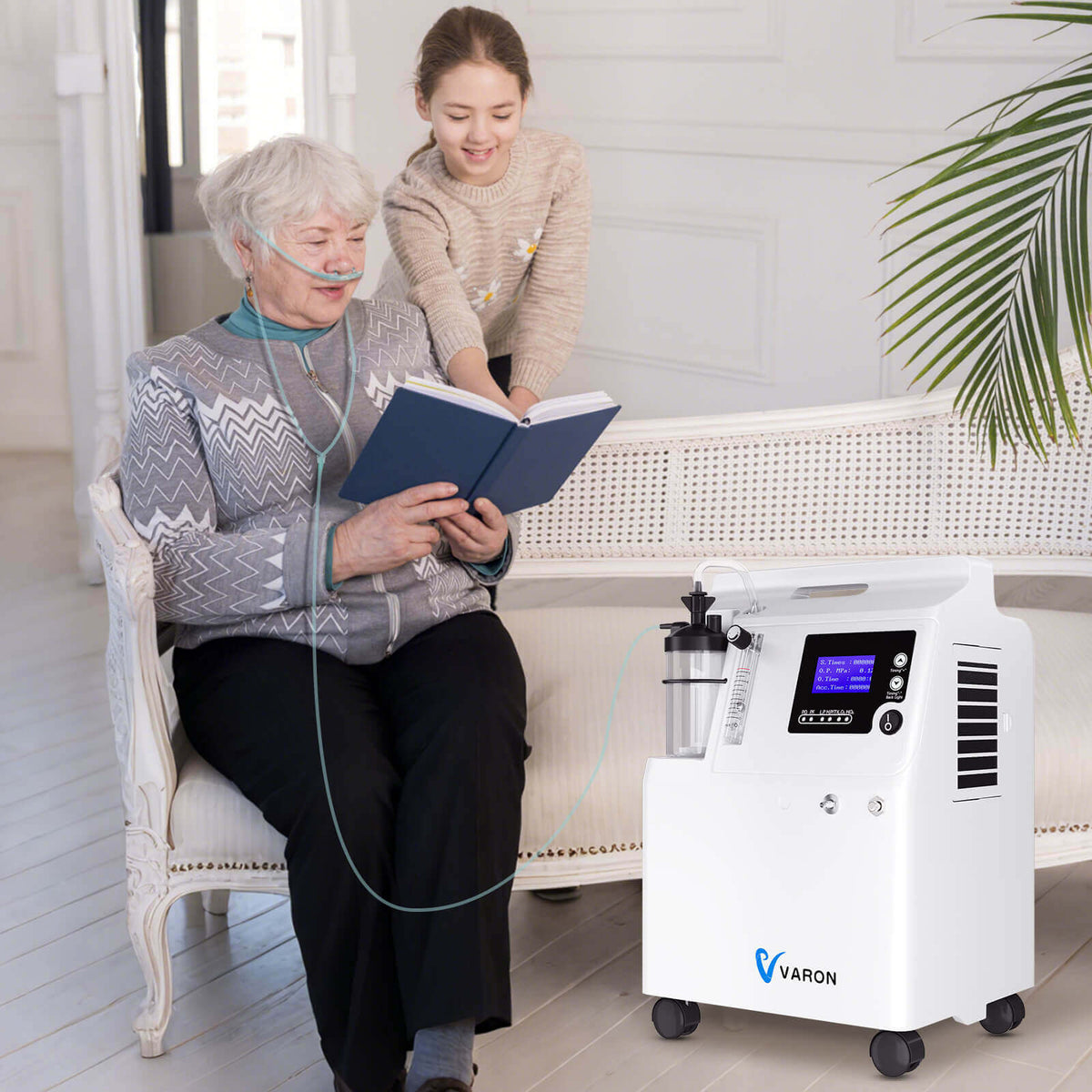 VARON Serene 5 | Concentratore di ossigeno domestico di grado medico approvato FDA, flusso 0,5–5 L/min
