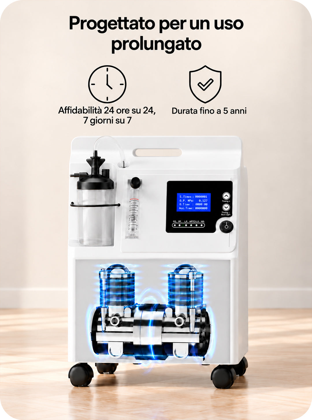 VARON Serene 5 | Concentratore di ossigeno domestico di grado medico approvato FDA, flusso 0,5–5 L/min