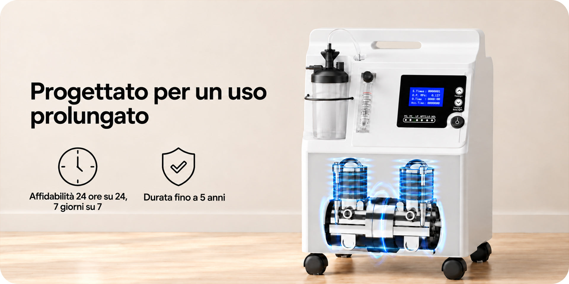 VARON Serene 5 | Concentratore di ossigeno domestico di grado medico approvato FDA, flusso 0,5–5 L/min