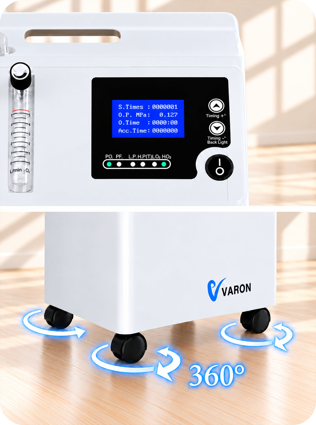 VARON Serene 5 | Concentratore di ossigeno domestico di grado medico approvato FDA, flusso 0,5–5 L/min