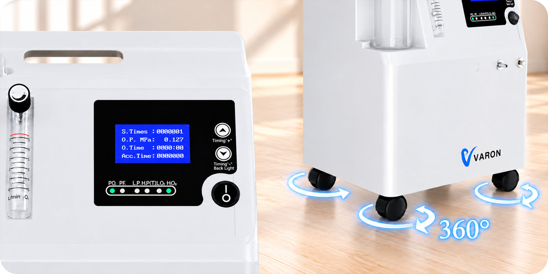 VARON Serene 5 | Concentratore di ossigeno domestico di grado medico approvato FDA, flusso 0,5–5 L/min