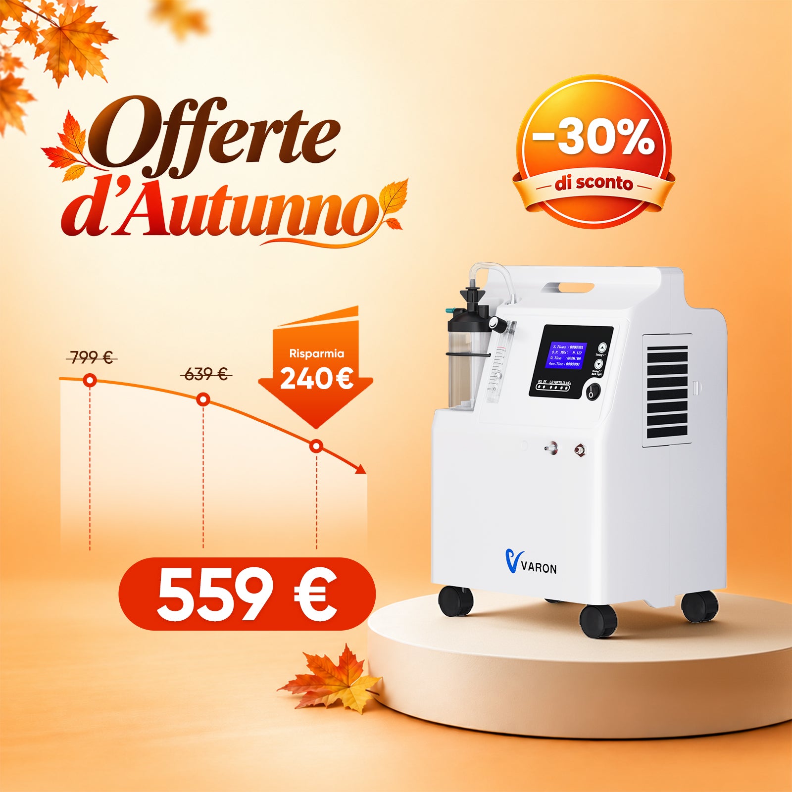 VARON Serene 5 | Concentratore di ossigeno domestico di grado medico approvato FDA, flusso 0,5–5 L/min