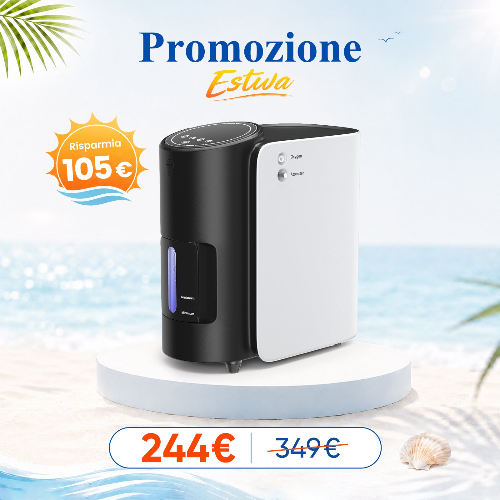 VARON VH-1 | Concentratore di ossigeno domestico, a flusso continuo, silenzioso, certificazione CE