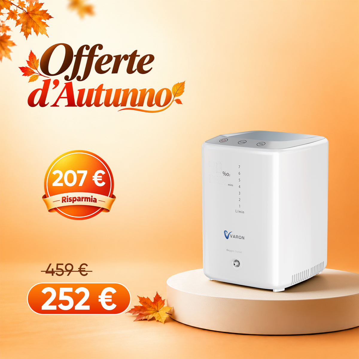 VARON VH-3 | Concentratore di ossigeno domestico, erogazione continua, telecomando e timer, certificazione CE
