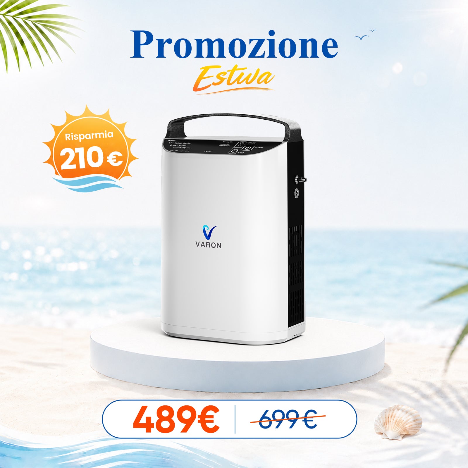 VARON VP-1 | Concentratore di ossigeno portatile a flusso pulsato, con batteria, autonomia 24 ore, certificazione CE