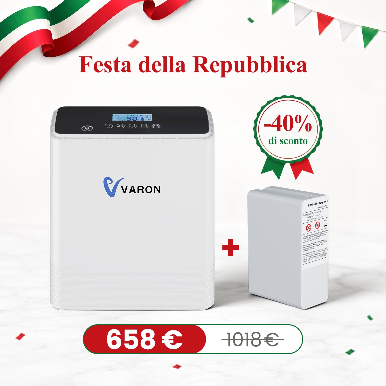 VARON VP-6 Portable Oxygen Generator, provides continuous oxygen from 1 to 6 liters/min.