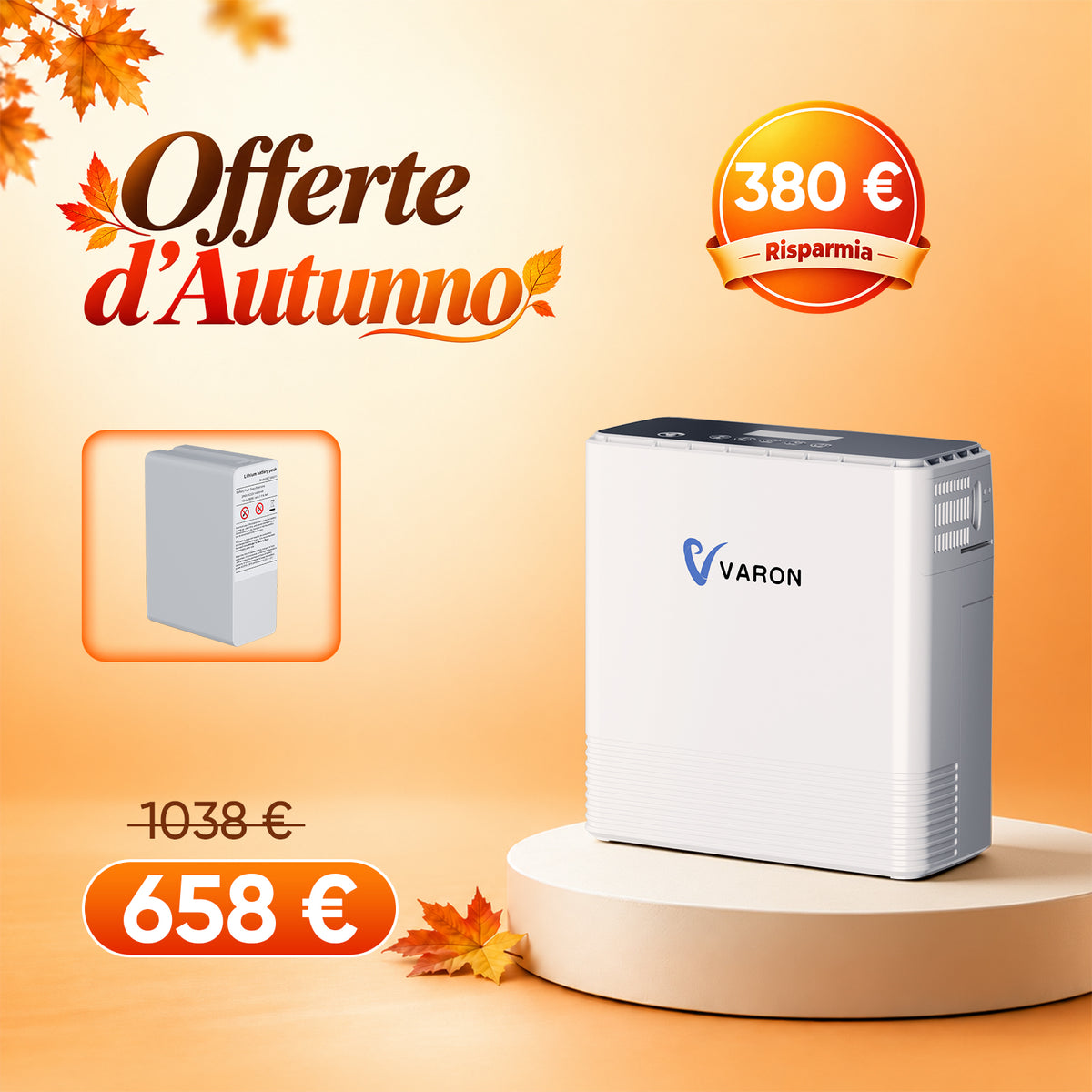 VARON VP-6 | Concentratore di ossigeno portatile a flusso continuo, con batteria, controllo a 6 livelli, certificazione CE