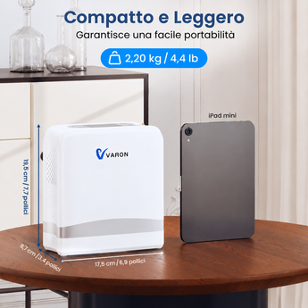 VARON VP-8 Lite | Concentratore di ossigeno portatile da 2 kg con flusso pulsato a 7 livelli